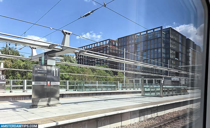 London St Pancras station platforms from the Eurostar train