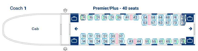 Eurostar E320 seat map coach 1 showing seat numbers and solo seats