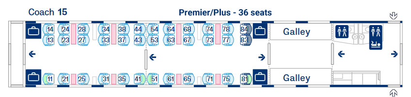 Eurostar E320 seat map coach 15 showing seat numbers and solo seats