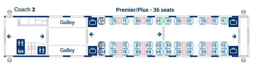 Eurostar E320 seat map coach 2 showing seat numbers and solo seats