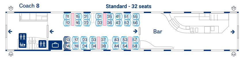 Eurostar E320 coach 8 seating plan with cafe location