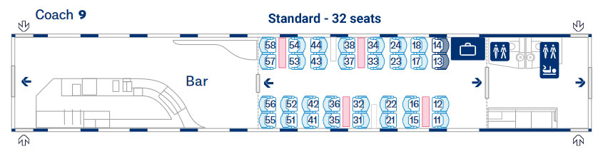 Eurostar E320 coach 9 seating plan with cafe location