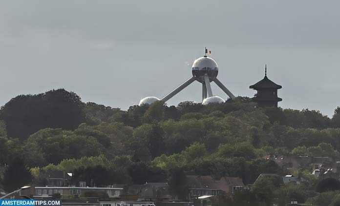 fleeting view of atomium in brussels from train