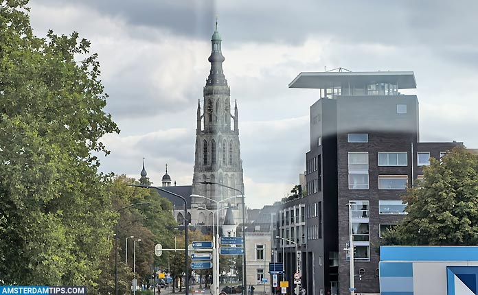 breda grote kerk church tower from eurocity train
